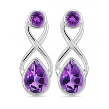 Load image into Gallery viewer, Clover Sterling Silver Faceted Amethyst Stud Earrings