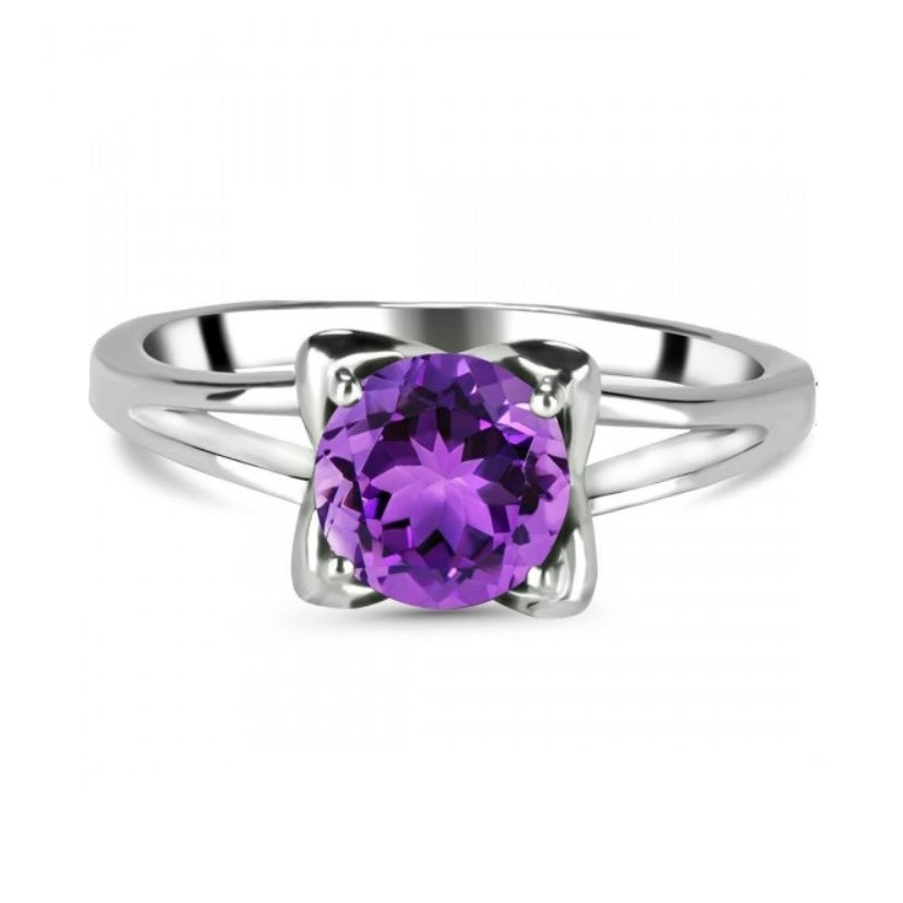Arabella Sterling Silver Faceted Amethyst Ring