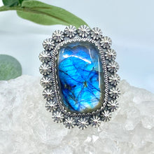 Load image into Gallery viewer, Aurora Sterling Silver Bohemian Labradorite Ring / X-Large Adjustable