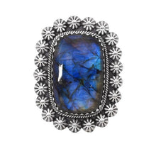 Load image into Gallery viewer, Aurora Sterling Silver Bohemian Labradorite Ring / X-Large Adjustable