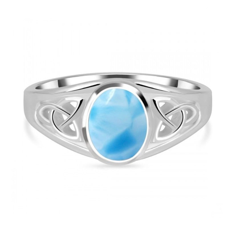 River Sterling Silver Triquetra Larimar Ring