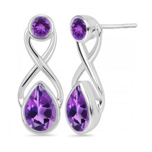 Load image into Gallery viewer, Clover Sterling Silver Faceted Amethyst Stud Earrings