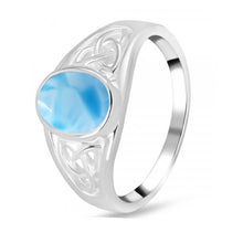 Load image into Gallery viewer, River Sterling Silver Triquetra Larimar Ring
