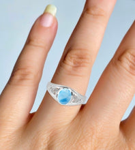 Load image into Gallery viewer, River Sterling Silver Triquetra Larimar Ring
