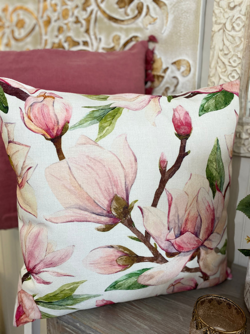 Romantic Magnolia Floral Cushion