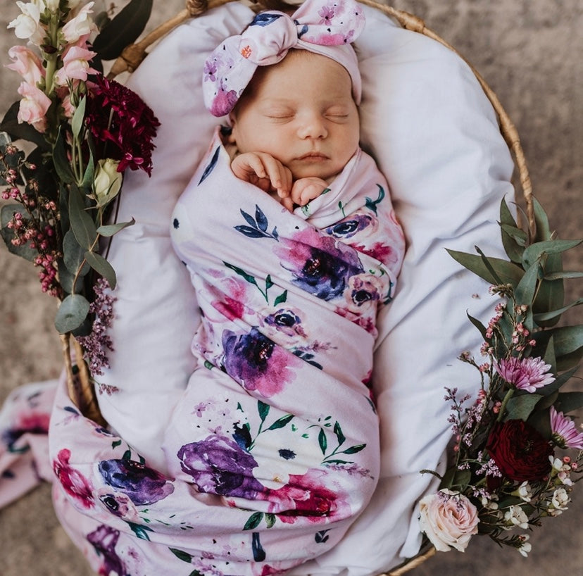 Floral Kiss / Baby Jersey Wrap & Topknot Set