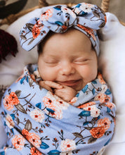 Load image into Gallery viewer, Vintage Blossom / Baby Jersey Wrap & Topknot Set