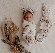 Load image into Gallery viewer, Boho posy / Baby Jersey Wrap & Topknot Set