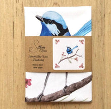Load image into Gallery viewer, Single Blue Wren Handkerchief / Large Bird