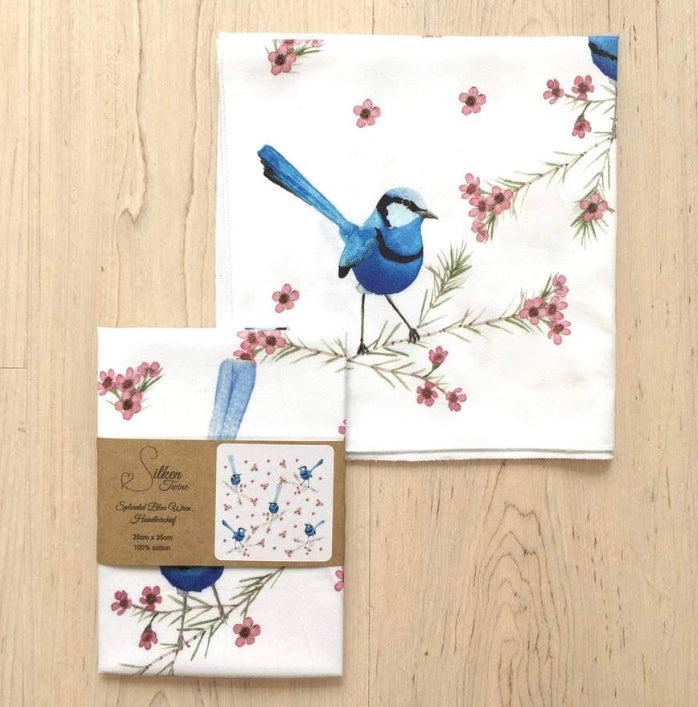 Single Blue Wren Handkerchief / 5 Birds