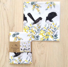 Load image into Gallery viewer, Single Willie Wagtail and Wattle Handkerchief / 5 Birds