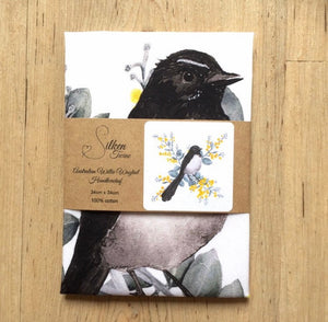 Single Willie Wagtail and Wattle Handkerchief