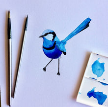 Load image into Gallery viewer, Single Blue Wren Mini&#39;s Handkerchief / White
