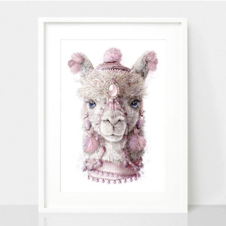 Bohemian Alpaca / Llama Dusty Pink Print