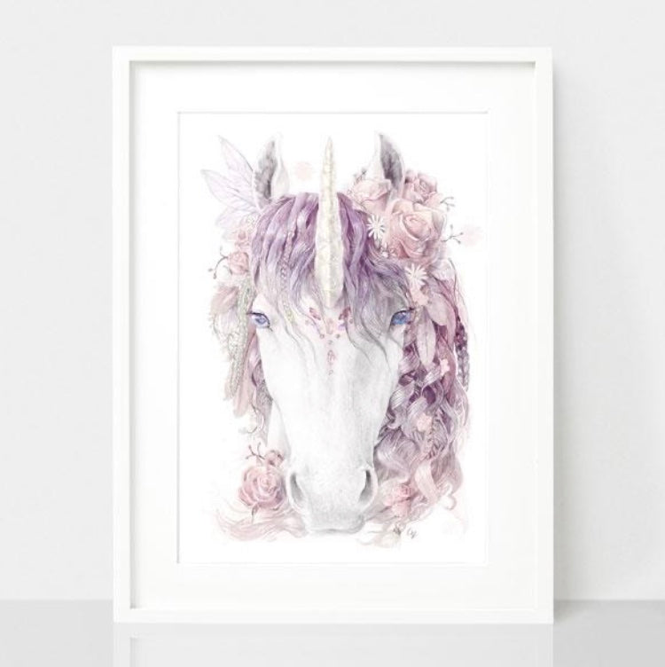 Floral Unicorn - Dusty Pink Print