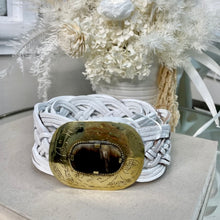 Load image into Gallery viewer, Miss June Paris Woven Leather Belt / White / Gold