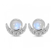 Load image into Gallery viewer, Luna Sterling Silver Crescent Moon Moonstone / White Topaz Stud Earrings