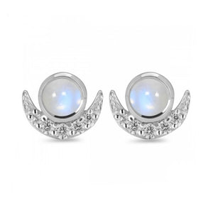 Luna Sterling Silver Crescent Moon Moonstone / White Topaz Stud Earrings
