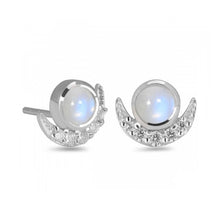 Load image into Gallery viewer, Luna Sterling Silver Crescent Moon Moonstone / White Topaz Stud Earrings