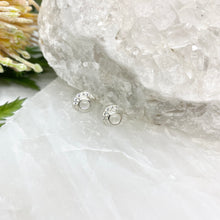 Load image into Gallery viewer, Luna Sterling Silver Crescent Moon Moonstone / White Topaz Stud Earrings