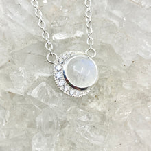 Load image into Gallery viewer, Luna Sterling Silver Crescent Moon Moonstone Necklace
