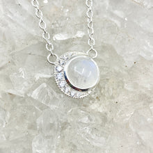 Load image into Gallery viewer, Luna Sterling Silver Crescent Moon Moonstone Necklace