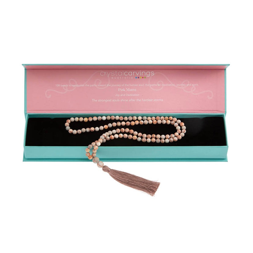 Pink Matrix / 108 Mala Bead Tassel Necklace