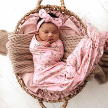 Load image into Gallery viewer, Pink Wattle / Baby Jersey Wrap & Topknot Set