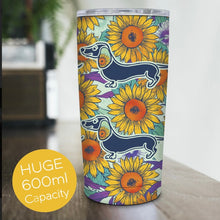 Load image into Gallery viewer, Sunflower Dachshund / &#39;Roadie&#39; Travel Mug

