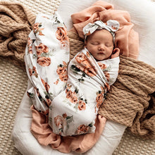 Load image into Gallery viewer, Rosebud / Baby Jersey Wrap & Topknot Set