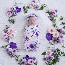 Load image into Gallery viewer, Floral Kiss / Snuggle Swaddle & Topknot Set