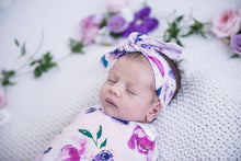 Load image into Gallery viewer, Floral Kiss / Snuggle Swaddle & Topknot Set