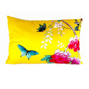Saffron Birds Velvet Cushion / Rectangular