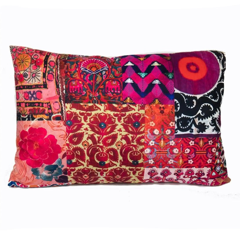 Pink Embroidery 2 Velvet Cushion / Rectangular