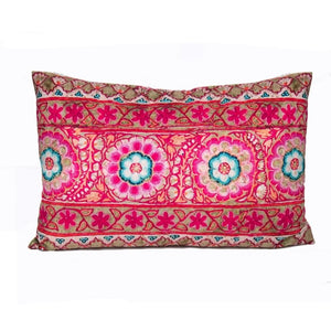 Pink Embroidery 2 Velvet Cushion / Rectangular