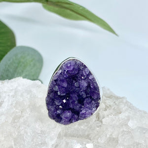 Dreamer Sterling Silver Amethyst Druzy Ring / Adjustable