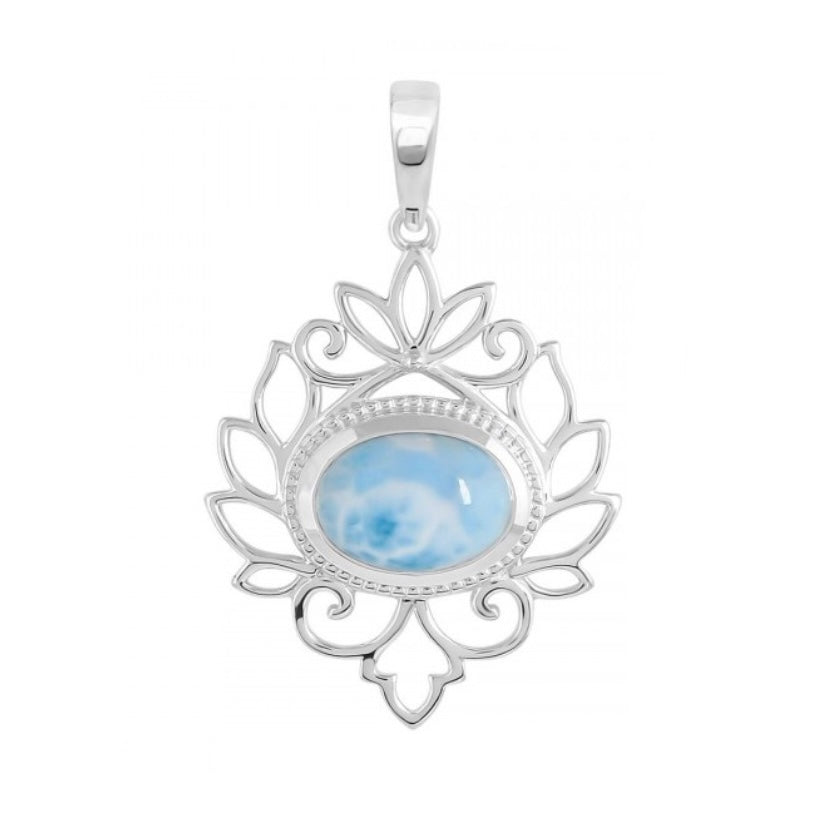 Lotus Sterling Silver Larimar Pendant