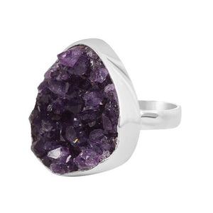 Dreamer Sterling Silver Amethyst Druzy Ring / Adjustable