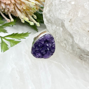 Dreamer Sterling Silver Amethyst Druzy Ring / Adjustable