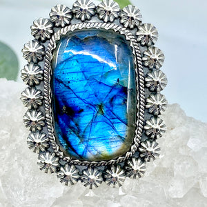 Aurora Sterling Silver Bohemian Labradorite Ring / X-Large Adjustable