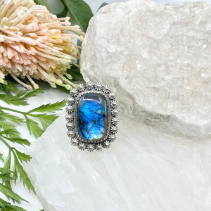 Aurora Sterling Silver Bohemian Labradorite Ring / X-Large Adjustable