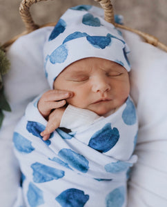 Ocean Skies / Baby Jersey Wrap & Beanie Set