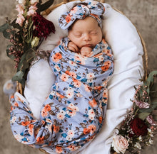 Load image into Gallery viewer, Vintage Blossom  / Baby Jersey Wrap &amp; Topknot Set
