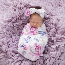 Load image into Gallery viewer, Lilac Skies  / Snuggle Swaddle &amp; Topknot Set
