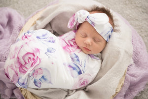 Lilac Skies  / Snuggle Swaddle & Topknot Set