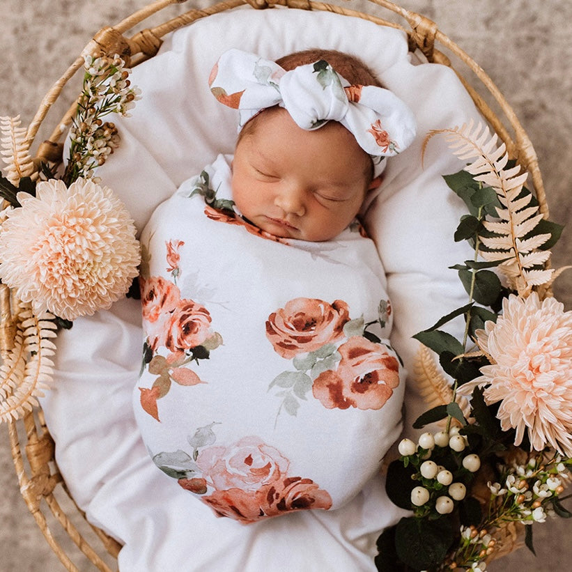 Rosebud / Snuggle Swaddle & Topknot Set