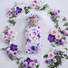 Load image into Gallery viewer, Floral Kiss / Snuggle Swaddle &amp; Topknot Set
