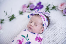 Load image into Gallery viewer, Floral Kiss / Snuggle Swaddle &amp; Topknot Set

