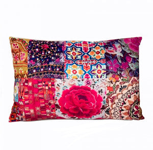 Pink Embroidery 1 Velvet Cushion / Rectangular