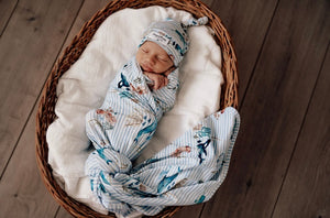 Whale / Baby Jersey Wrap & Beanie Set